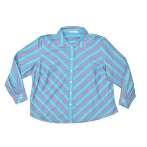 Foxcroft Women's Plus Size 20W Blue Pink Striped Wrinkle Free Button Up Shirt